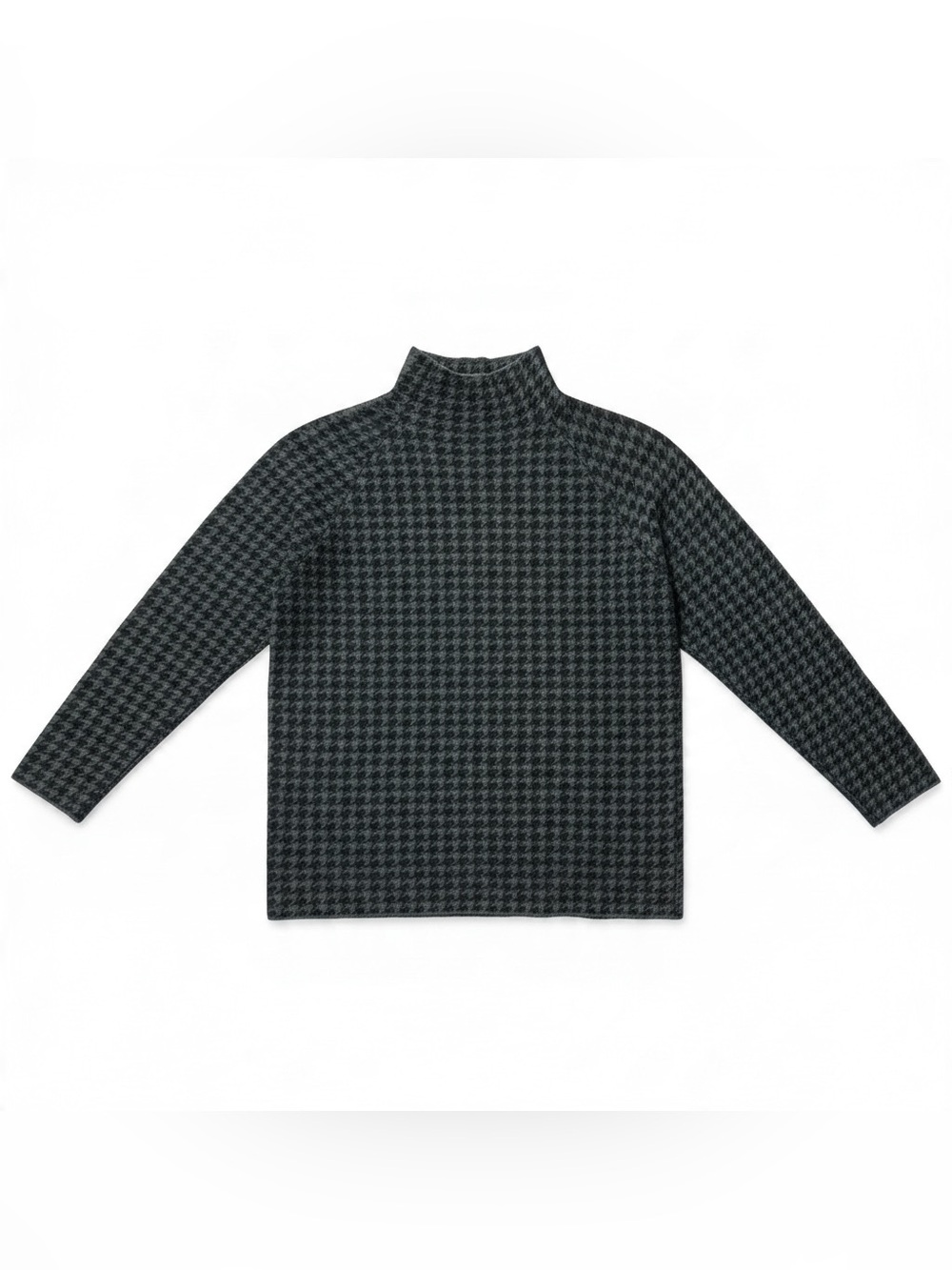 Tahari Houndstooth Mock Neck Sweater XS Green Black Knit Pullover